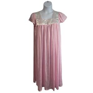 VTG Unbranded‎ Women NA Pink Nightgown Dress Silky Nylon Lace Lingerie 60s Mumu